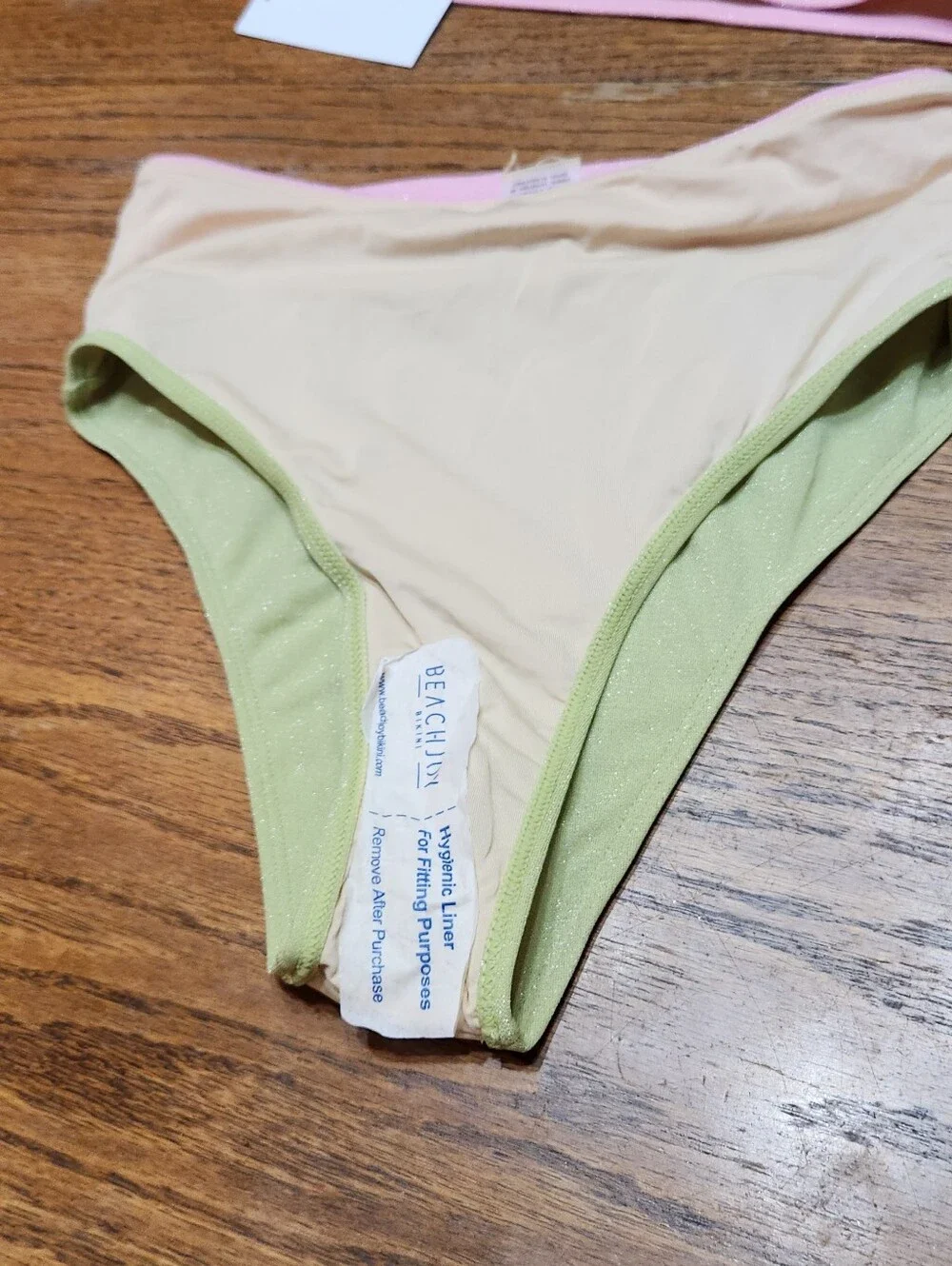 Beach Joy I Two-Piece Mint & Pink Stripe Swim Set Top Med Bottom Small NEW